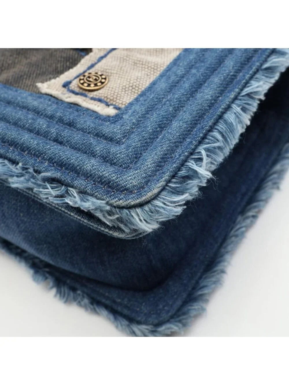 Chanel Shoulder Bag Boy Patchwork Denim Blue Chain